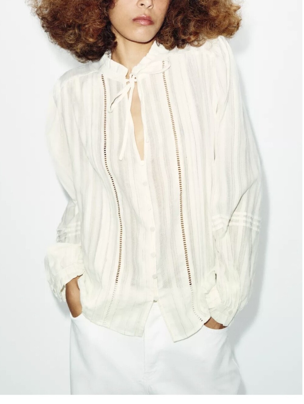 Zara ROMANTIC LACE INSERT BLOUSE(M)